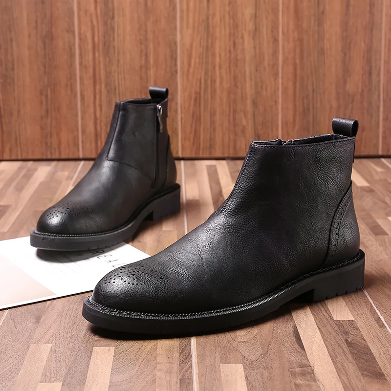 Cena 2019 jesień wczesnozimowej buty męskie buty na co dzień skórzane męskie botki Zip męskie skórzane chelsea Boots KA1519