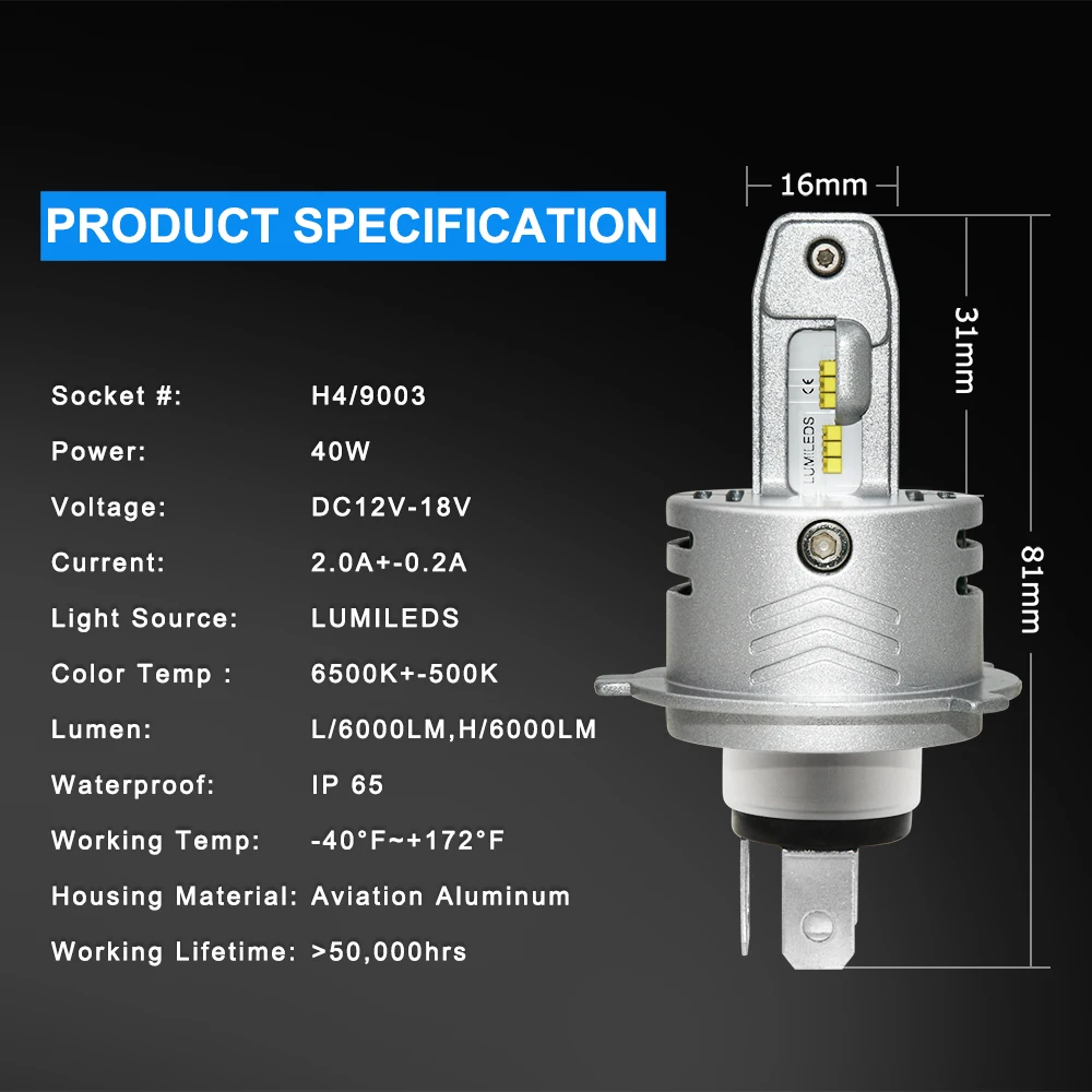 AUXITO 2X дизайн H4 светодиодный фонарь 12000LM 80 Вт 6500 к белый H4 светодиодный светильник Lumi светодиодный s чипы Hi Lo луч 9003/HB2 светодиодный налобный фонарь