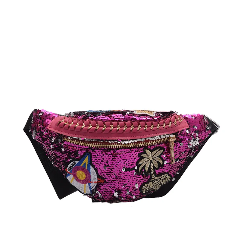 Новая мода Макияж поясная сумка для женщин, расшитая блестками женская сумка - Цвет: Фиолетовый