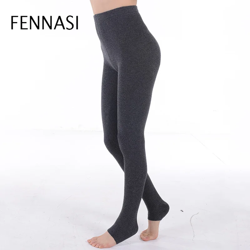 Женские хлопковые леггинсы FENNASI теплые в Вертикальную Полоску с высокой талией