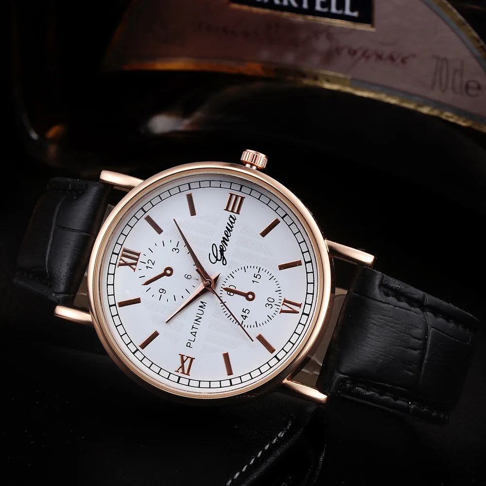 

#5001 Fashion Leisure High Quality Man Watch Retro Design Leather Band Analog Alloy Quartz Wrist Watch