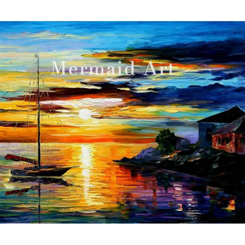 

Hand Painted Oil Painting On Canvas For Abstract Sea Sicily Messina Thick Palette Knife Painting Living Room Wall Decor Artwork