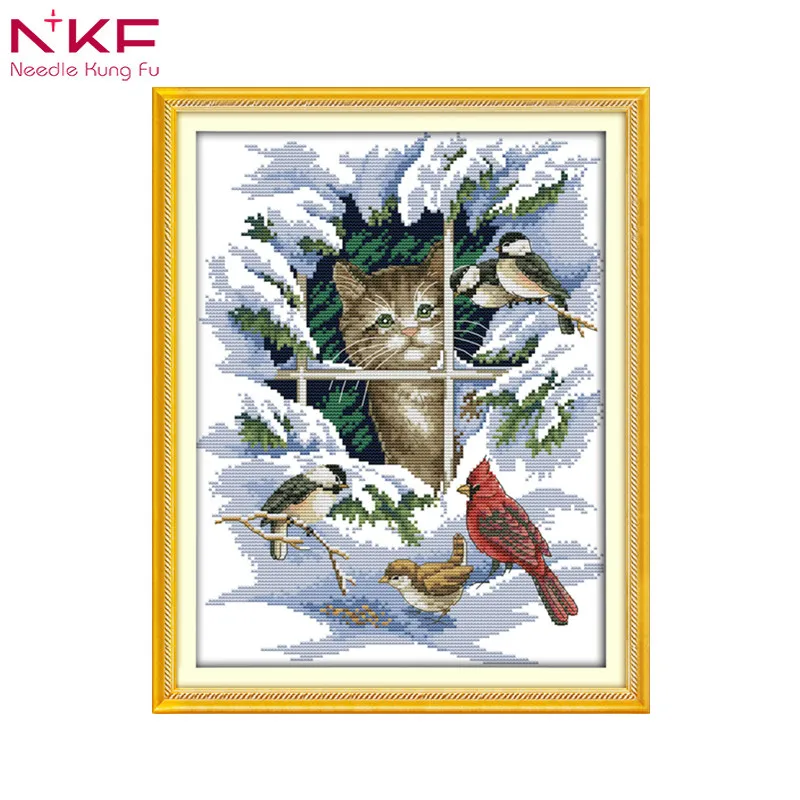 

Cat and birds chinese counted cross stitch kit patterns printed on canvas embroidery needlework sets dmc 14ct diy Toolkit