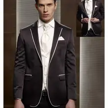 Две кнопки коричневого жениха смокинги друзей жениха Мужские свадебные костюмы выпускного вечера на заказ(куртка+ брюки+ жилет+ галстук) NO: 071