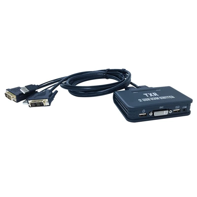 2 Port Usb 2.0 2 In 1 Out Dvi Kvm Switcher Switch Box With Audio Video Cable For Monitor Keyboard Mouse Computer