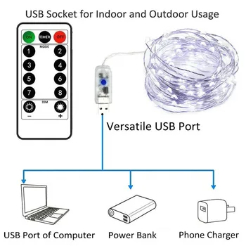 

5M 10M Indoor Christmas Fairy LED String Lights USB Powered with Remote Control Decorative for Birthday party date garden home