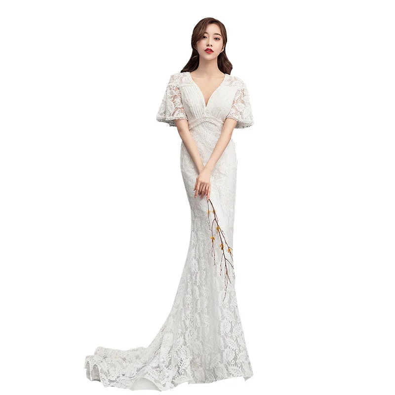 Романтичное свадебное платье с юбкой-годе 2019 Новый Свадебное платье был тонкий белый хвосты Senno свет Vestidos De Novia блестящее платье
