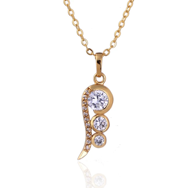 

Wholesale Yellow Gold-color White Round CZ Trendy Pendant Necklace Free Shipping