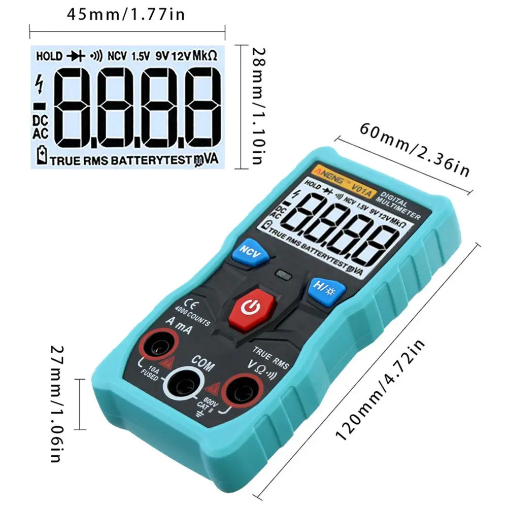 ANENG V01A 4000 отсчетов True-RMS Кнопка Автоматический цифровой мультиметр AC DC напряжение тока ом метр