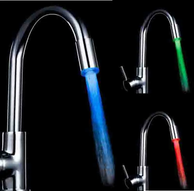 

LED faucet temperature sensor kitchen LED Light 3 Color Change Water faucets Tap Heads RGB Glow Shower Stream bathroom #25