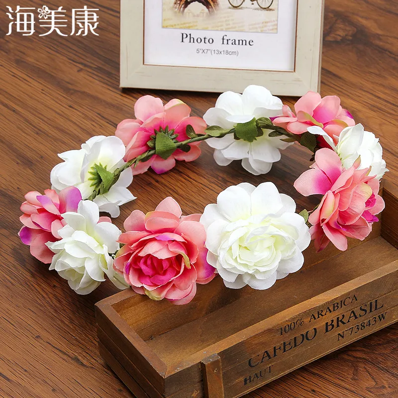

Haimeikang Beauty Women Rose Flower Hair Accessories Wreath Headband Festival Weddings Floral Headdress Korean Crown Garland