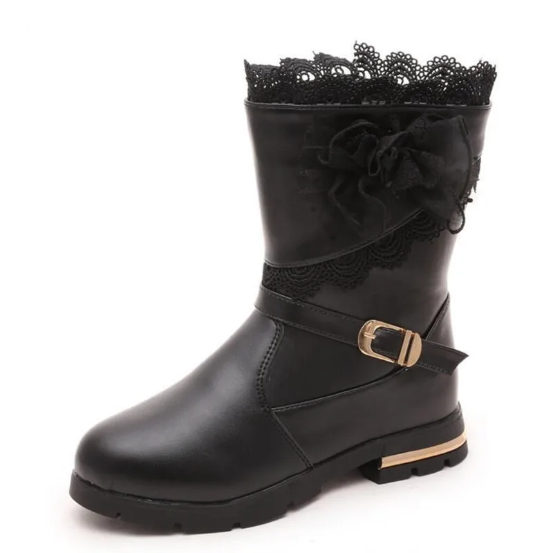 MHYONS Girls Fashion Boots Princess Lace With Bow Tie PU Leather Water