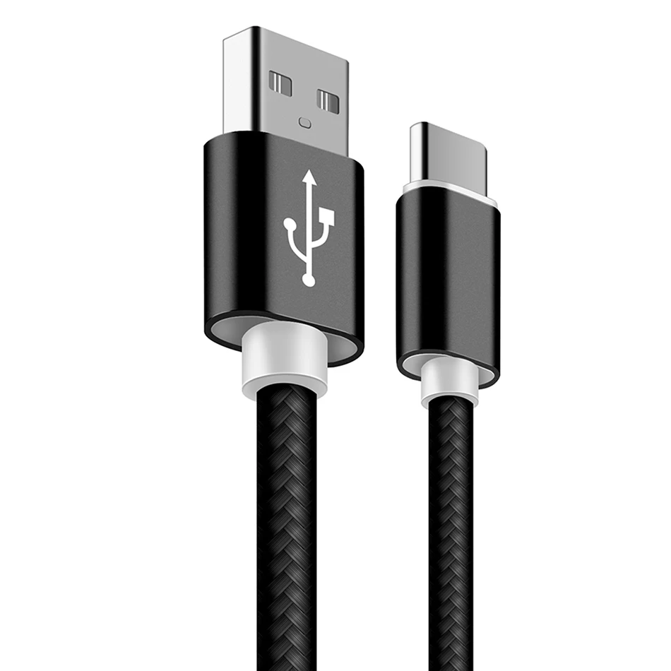 Кабель usb type C 2.4A для быстрой зарядки смартфона, передачи данных, зарядное устройство, нейлоновый шнур для samsung Galaxy A30 A50 S10 S9 S8 Plus Note 9 - Цвет: Black