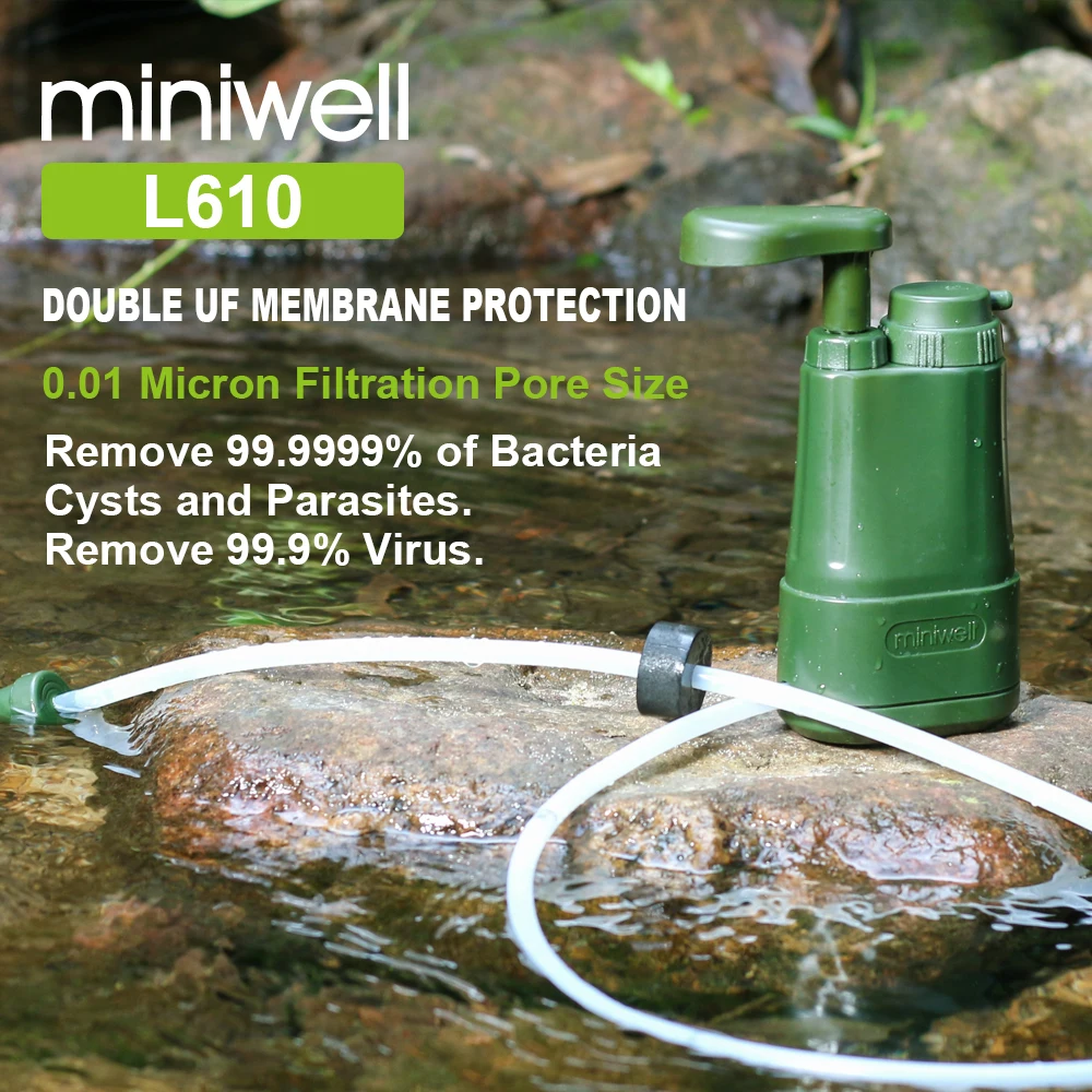  miniwell Portable water Filter for camping hiking fishingemergency/disaster preparedness survival w