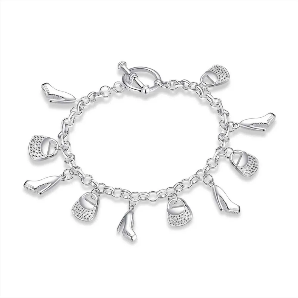 

Promotion Priec!925 sterling silver bracelet 925 silver girl jewelry handbag high-heeled shoes charms bracelet bangle CH119