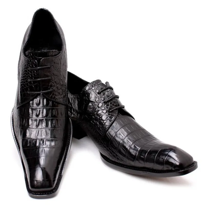 

Fashion Handmade Genuine Leather Men Shoes Italian Crocodile Business Dress Shoes Square Toe Oxfords for Men Flats Plus Size