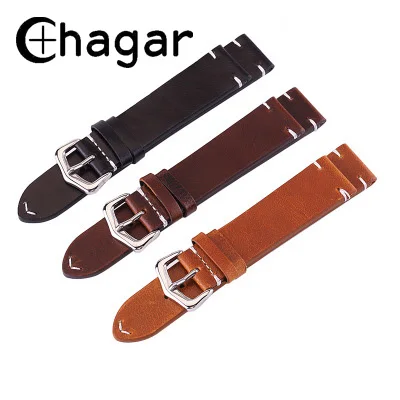 

High quality 18 20 22mm Italian Genuine Leather Men's and women's vintage wristbands Handmade Wax Oil Skin Straps Metal Buckle