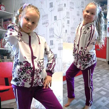 

Girls Clothing Sets 2018 Spring Floral Print Hooded Jacket+Pants Sports Suit Teenager Girls Track School Sweatshirt Kids Clothes
