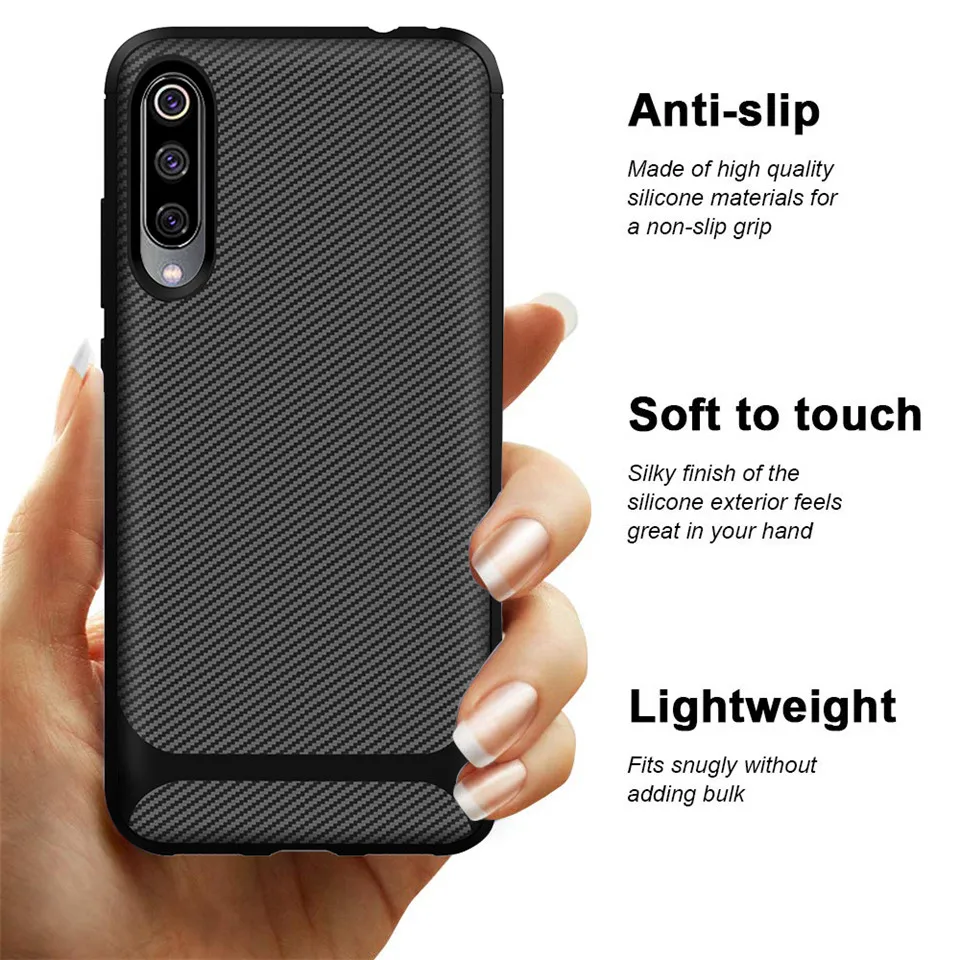 Чехол для Xiaomi Mi A3 мягкий силиконовый ударопрочный чехол из углеродного волокна