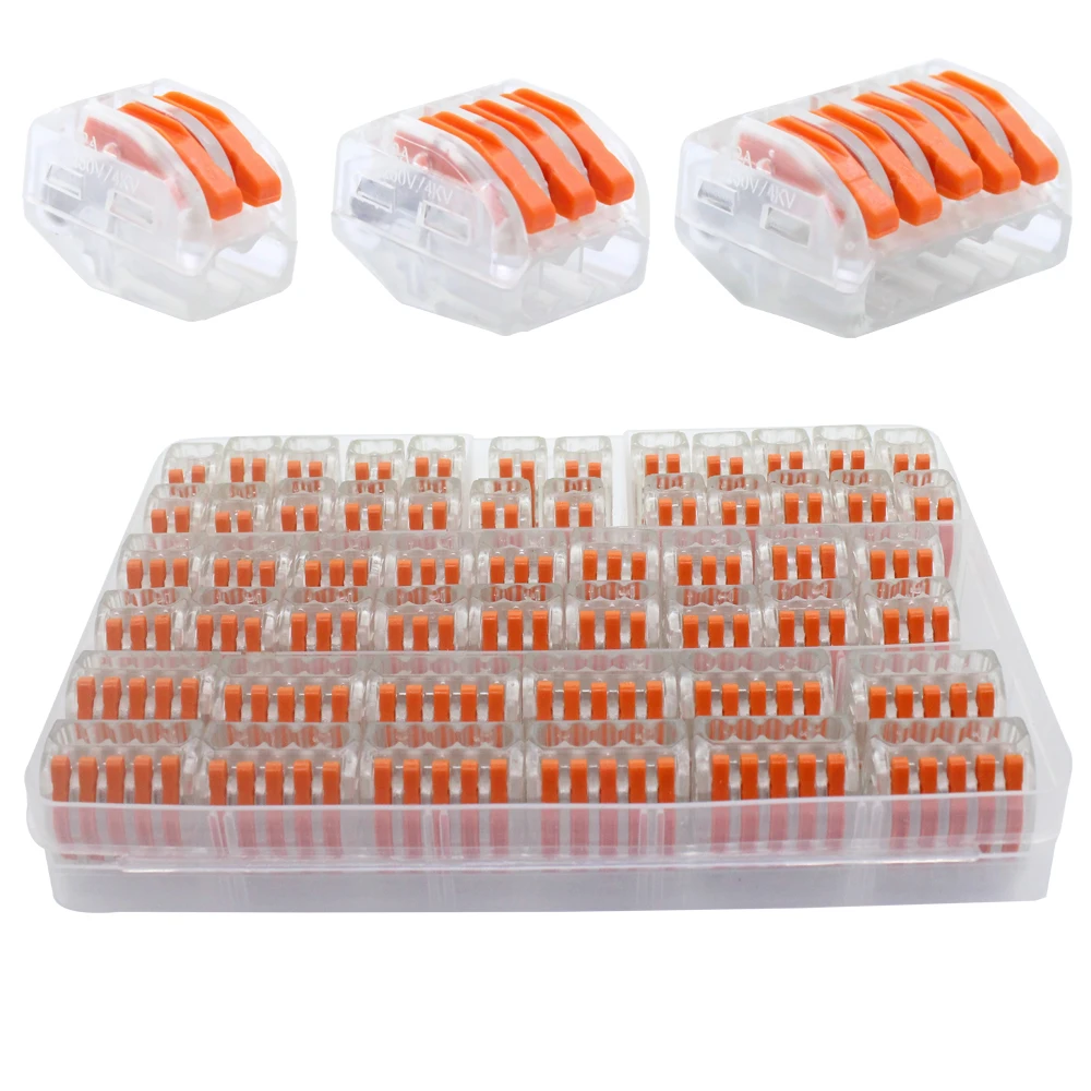 Preise Draht Anschluss 54 teile schachtel Transparent Universal Compact Terminal Block Stecker Beleuchtung für 5 Zimmer Hybrid Schnell Anschluss