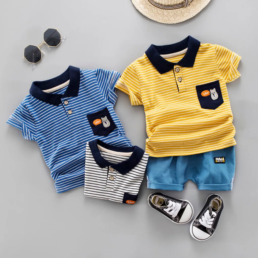 

Baby Boy Clothes Gentleman Sets Newborn Children Outfit Stripe Tops T-Shirt Shorts 2Piece kit Dropshipping vetement bébé garçon
