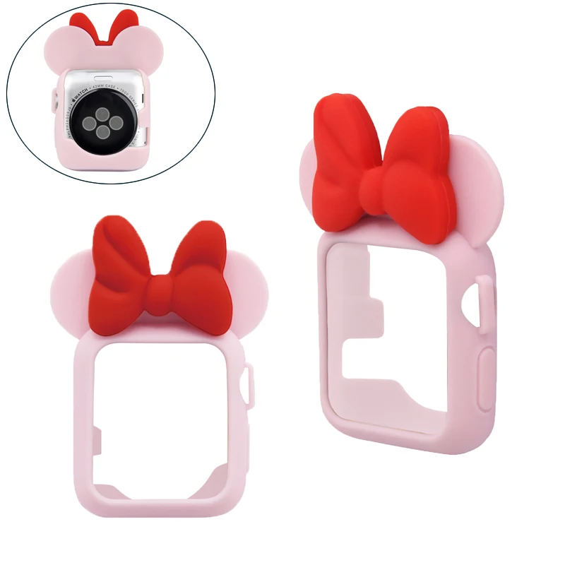 Soft Silicone TPU Protective Case Minnie Mouse Ears for Apple Watch case 42/38mm Compatible for iWatch Series 4/3/2/1 40/44mm