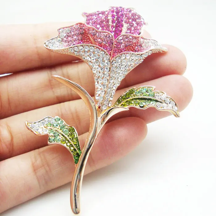 Fashion Jewelry Luxury Pink Austrian Crystal Orchid Flower Bride ...