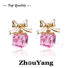 ZYE191 бант розовый кристалл розовое золото цвет серьги гвоздики ювелирные изделия сделаны с настоящими Австрийскими кристаллами