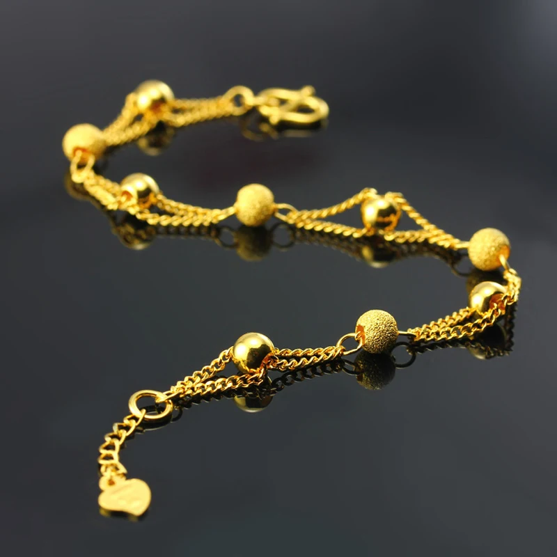 Браслеты и браслеты из чистого золота для женщин, 24k браслет с шариковыми бусинами 16+ 3 см, Модный золотой браслет, Женский/женский браслет