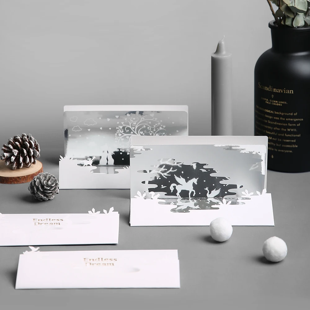 

New Creative Dream 3D Mirror Silver Card Hollow Greeting Card Birthday Holiday Envelope Blessing Hearing Marriage