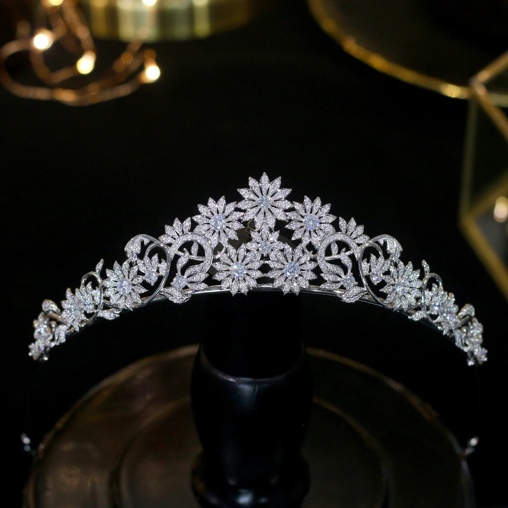 

Asnora New European Wedding 3a Zircon Flower Hair Accessories Bride CZ Crown Hair with Electroplating Wedding Hair Accessories