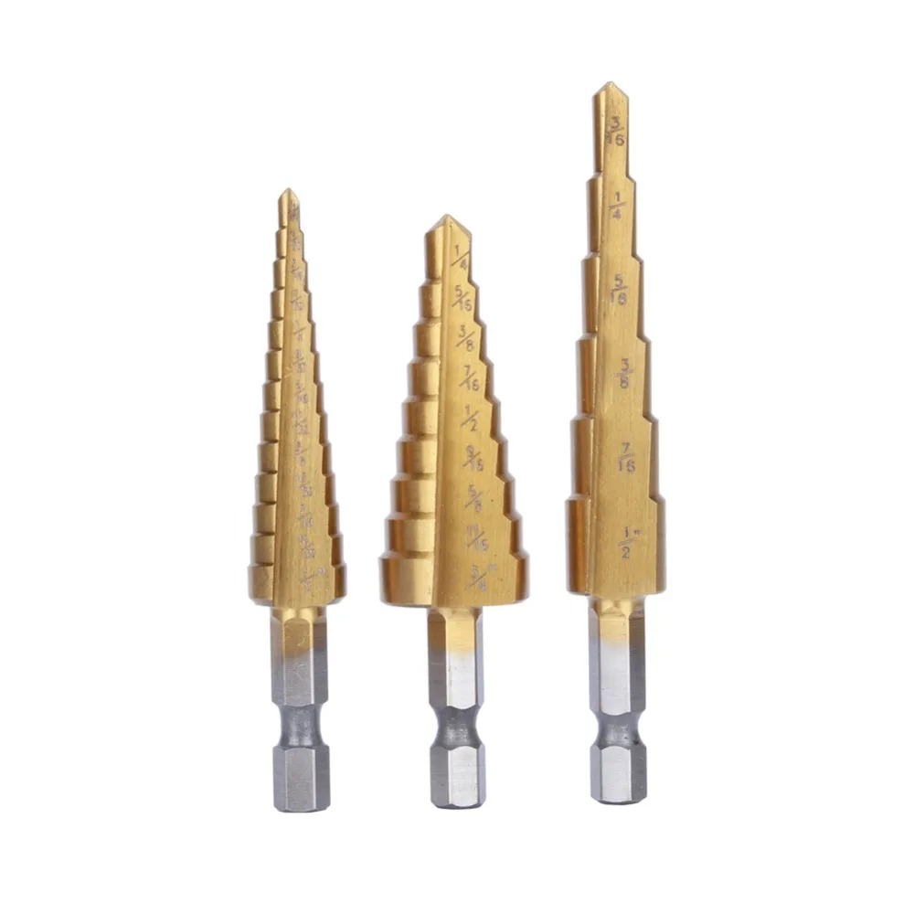 

3 Pieces Small HSS Step High Quality High Speed Steel Titanium Cone Drill Hole Cutter Bit Set Tool With Pouch
