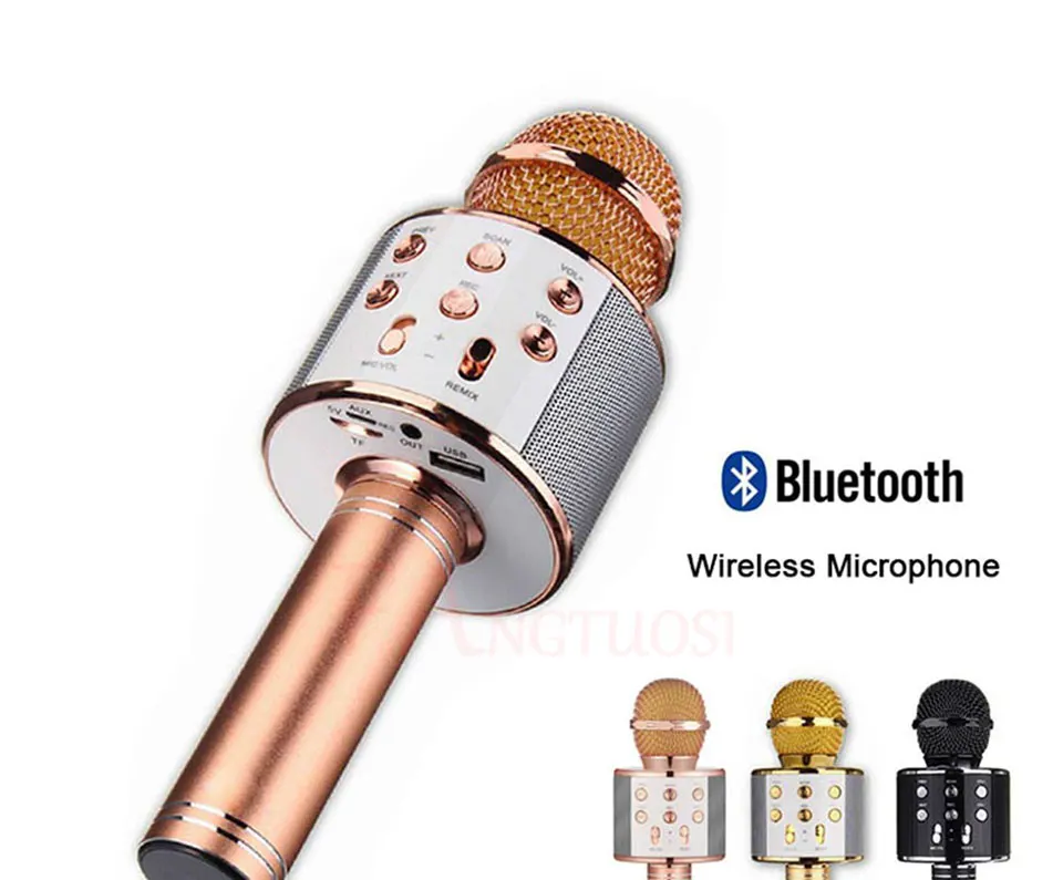 Bezprzewodowy mikrofon Bluetooth WS-858 Handheld karaoke MIC USB KTV Player głośnik Bluetooth Record Music mikrofony WS858 -