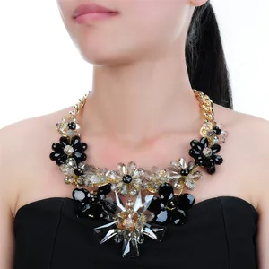 Image 5 - Bloemen Kristallen Bloem Hanger Gouden Ketting Vrouwen Grote Ketting Statement Ketting Vrouwelijke Sieraden Blauw/Zwarte Mode 2019