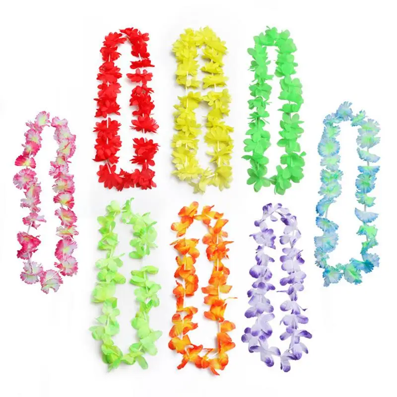 50pcs Hawaiian Wreath Hawaiian Leis Garland Artificial Necklace Hawaii Flowers Leis Spring Party Supplies Beach Fun Wreath