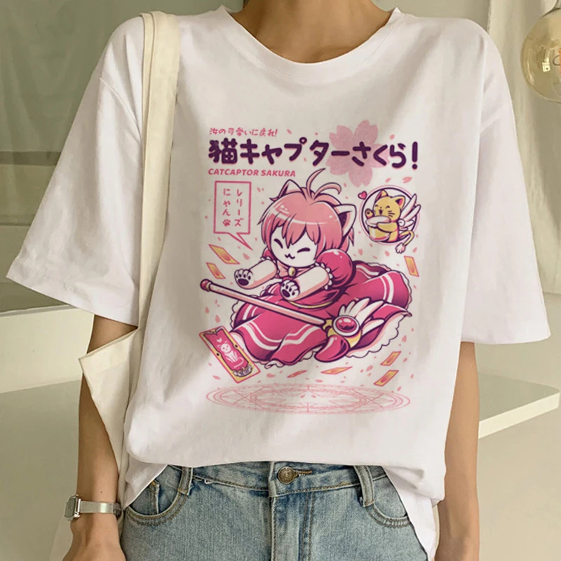 Kawaii Cat Футболка Meow Женская забавная футболка с мультяшным принтом Harajuku 90s графическая футболка Летняя с коротким рукавом модная женская футболка