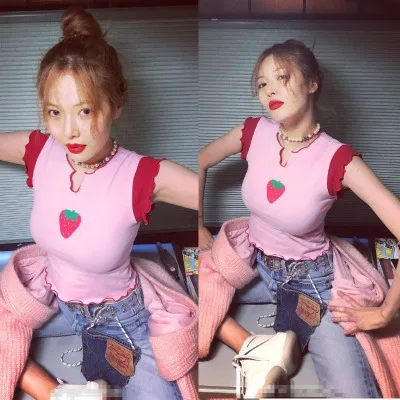 

Kim Hyun A Same paragraph Short vest Strawberry Slender T-shirt Summer Top allaitement Pregnancy T shirts pregnant Tee shirt