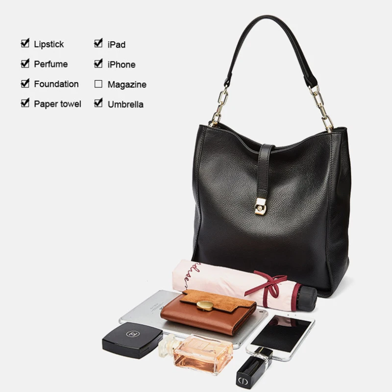 Soft Leather Women's Top-handle Bag Shoulder bag Genuine Leather Ladies Hand Bags Large Black Handbags for Women bolsa