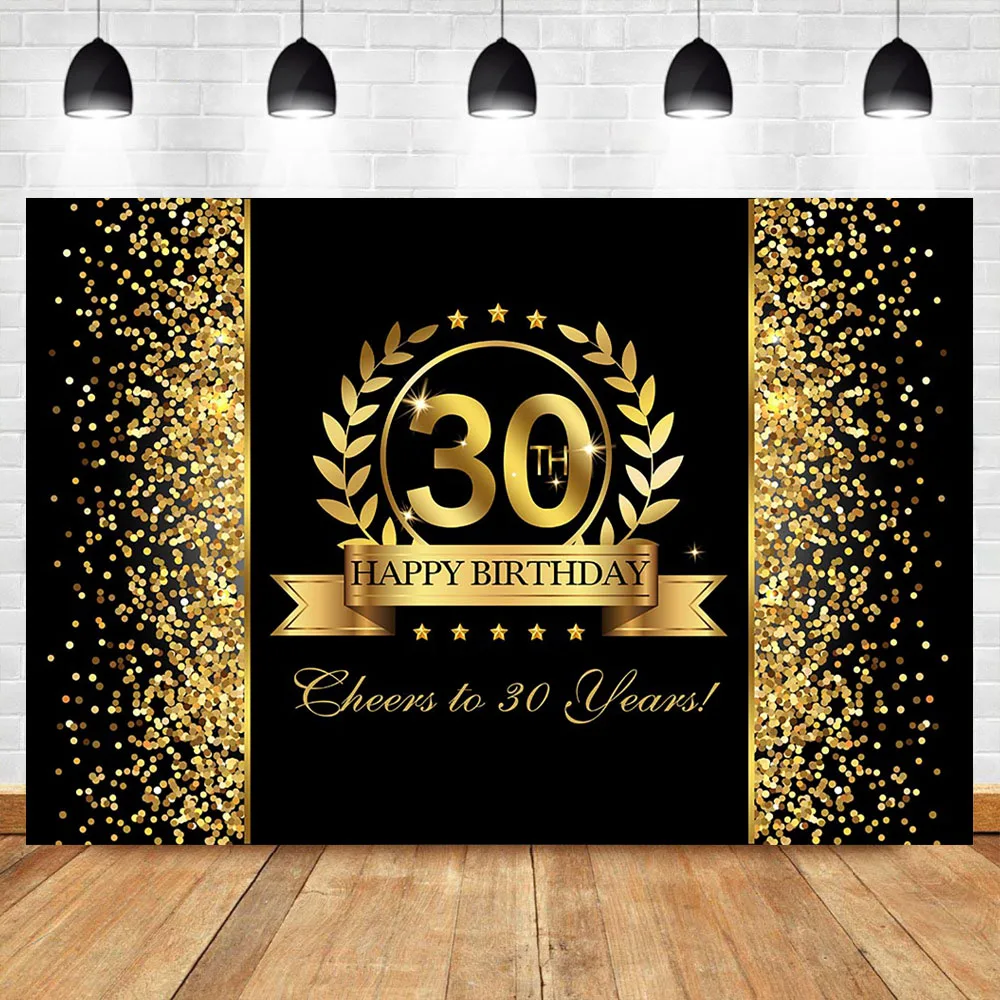 

NeoBack 30th Birthday Backdrop Gold Glitter Bokeh Shiny Photo Background Thirty Birthday Party Banner Decorations Backdrops