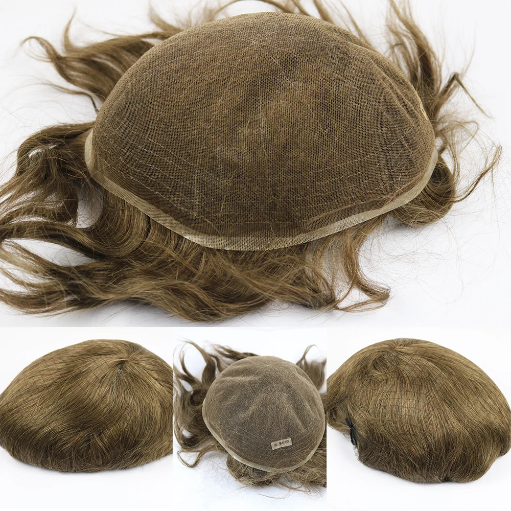 SimBeauty Toupee для мужчин замена волос системы европейских человеческих волос с 10 "x 8" СУПЕР ТОНКОЕ французское кружево #6 светло-коричневый Col