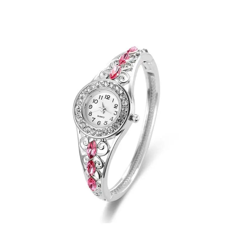 

Lady Watch Crystal Flower Fashion Women Rhinestone Bangle Bracelet Watch Alloy Quartz Wristwatch Jewelry Gifts