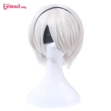 L-mail парик Игровой персонаж 2B 9S Парики для косплея Цвет Белый 30см / 11.8дюймов Термостойкие