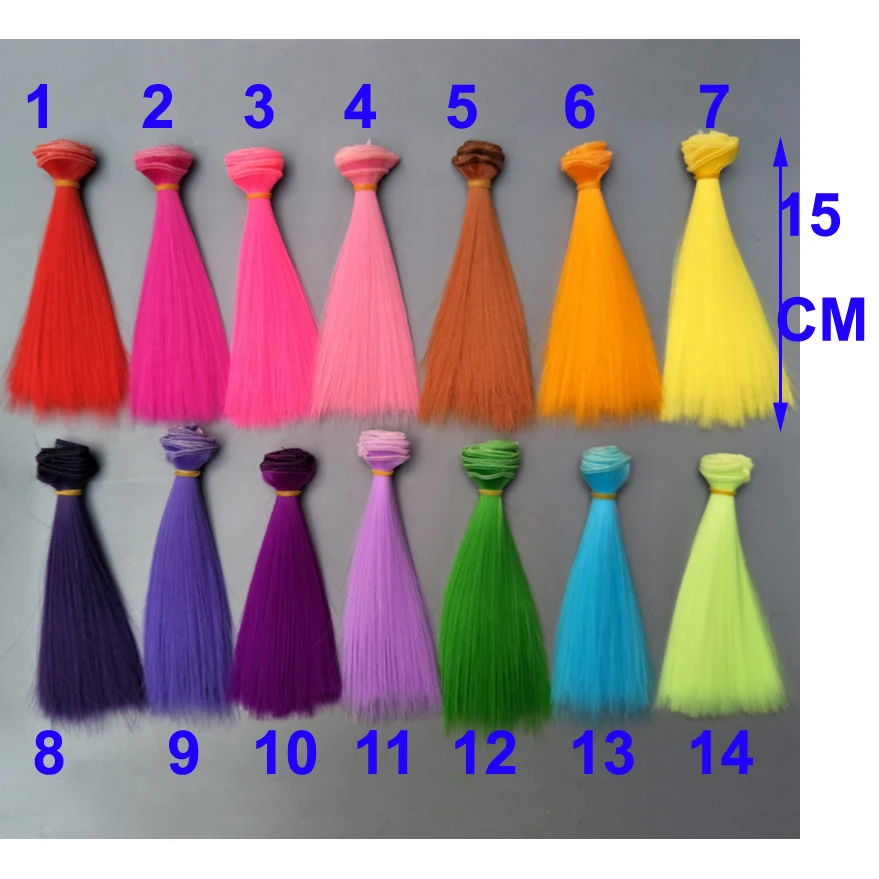 1 шт. кукольные волосы 15 см 25 см розовый желтый фиолетовый зеленый синий цвет прямые кукольные парики для русской ручной работы diy аксессуары