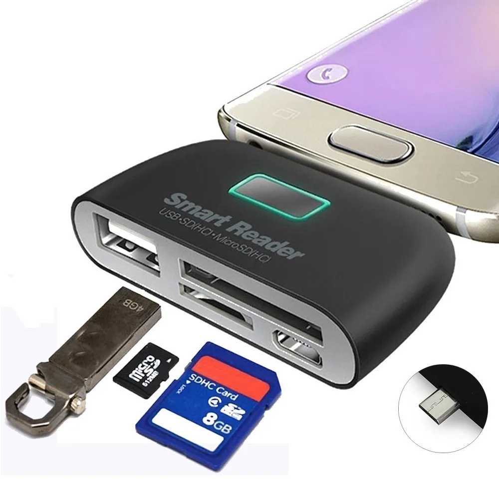 CHUYI Mini 4-in-1 USB Phone Type C HUB USB-C Multifunction 2.0 OTG/SD/TF Card Reader With Micro USB Charge Ports Hub For Laptop