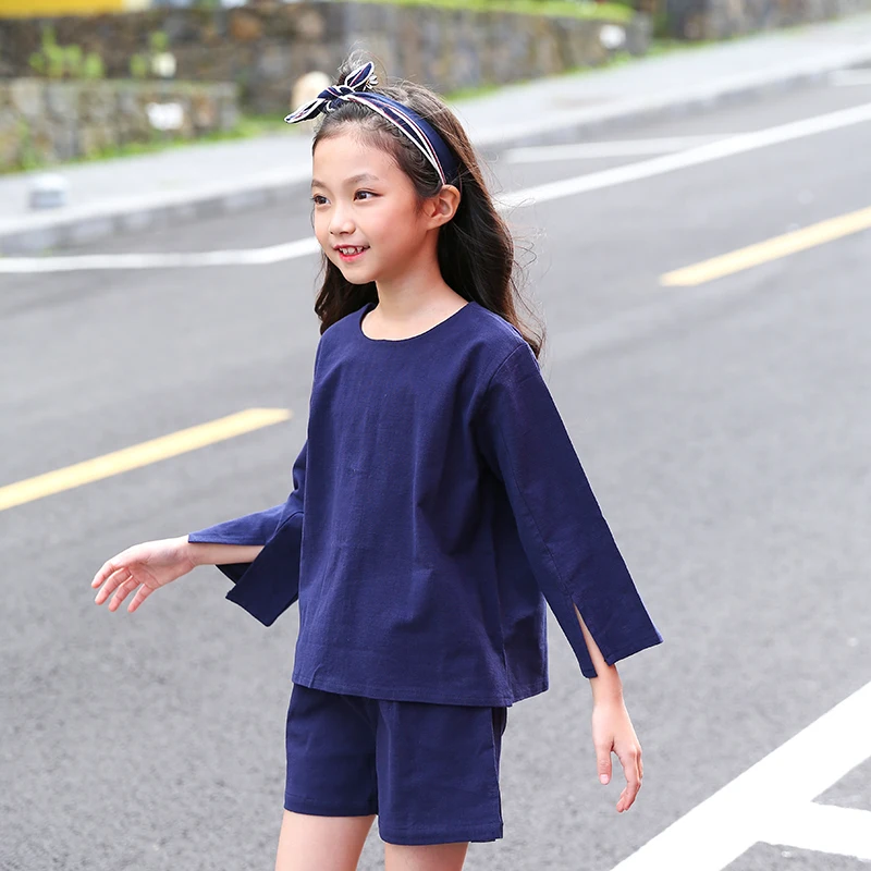 

big girls 2018 summer spring baby girls clothing sets suit blue girls sets outfits long sleeve t shirts and shorts sports suits