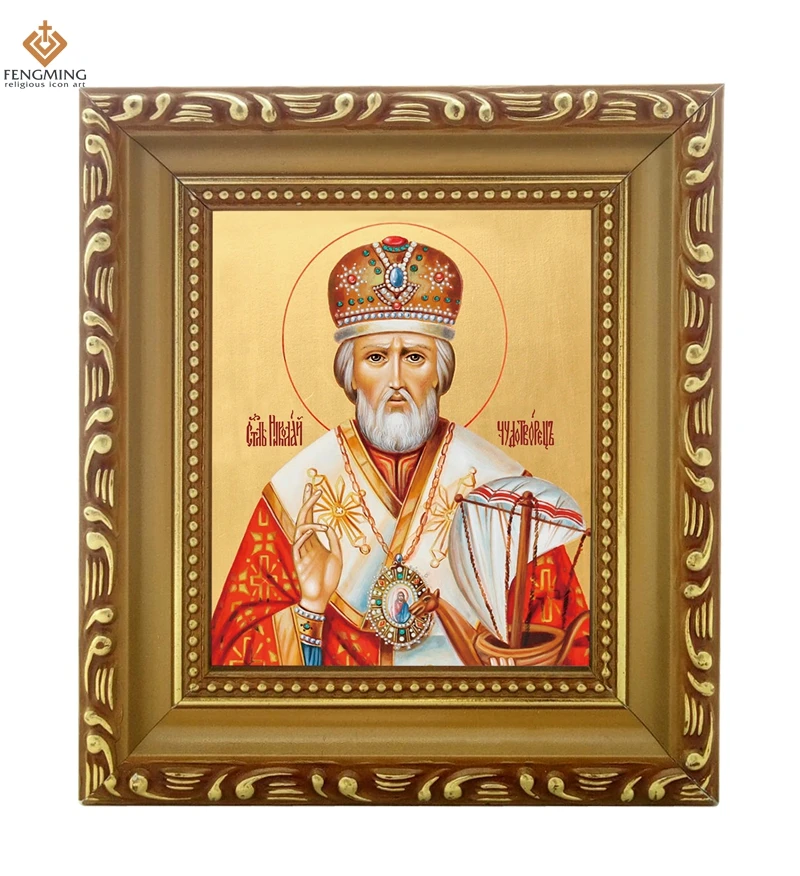 

Hot sale Photo frame Russian Church supplies Icon of the St. Nicholas the Wonderworker wood craft Christian image religious icon