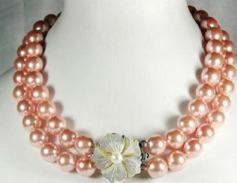 

Hot sell Noble- FREE SHIPPING>>>@@ AS1246 2 Rows Real Pink Shell Pearl Flower Clasp Necklace