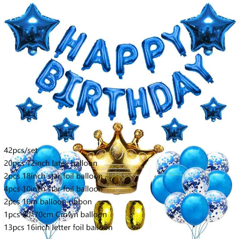 Письма с поздравлениями с днем рождения воздушные шары комплект Фольга синий шарики для день рождения вечерние украшения Дети конфетти Balonnen Baby Shower Декор S8MZ