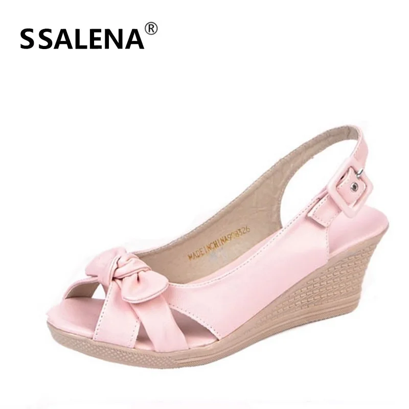 

Women Peep Toe Wedge Sandals Fashion Ladies Slip On Shallow Sandals All Match Bowtie OL Working Shoes AA40006