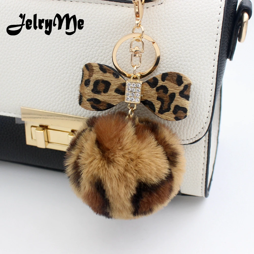 Furry Animal Print Keychain Genuine Leather